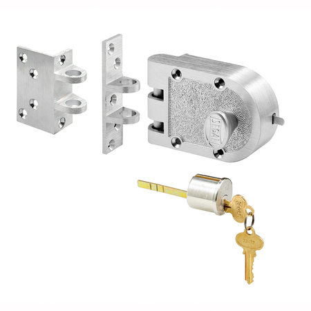 PRIME-LINE Bronze Deadlock with Single Cylinder and Angle Strike, Chrome Finish Single Pack SE 15332